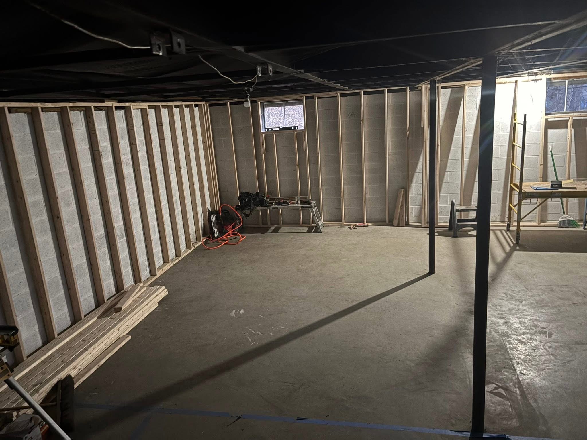 Basement walls framed into rooms