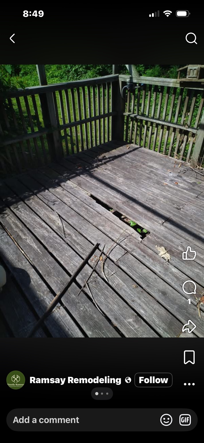 Severely weathered deck before repairs and refinishing