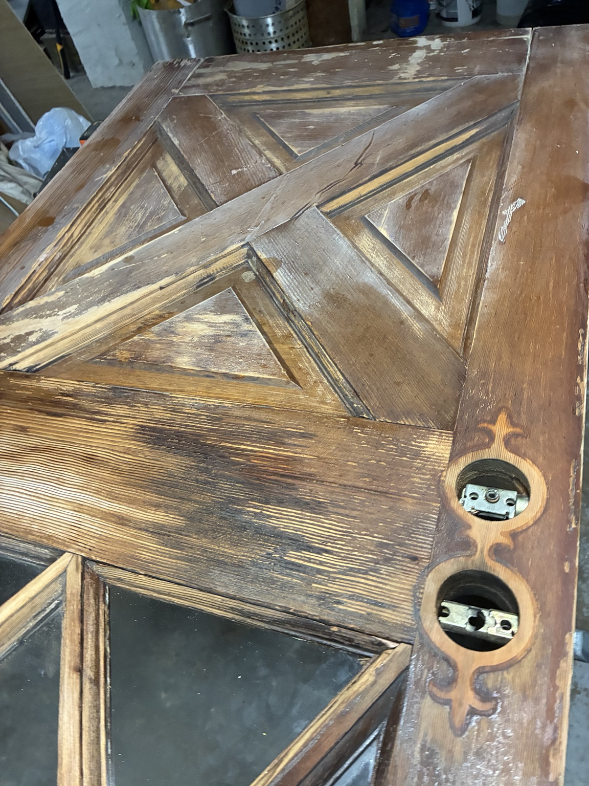 Old door surface stripped and sanded during restoration